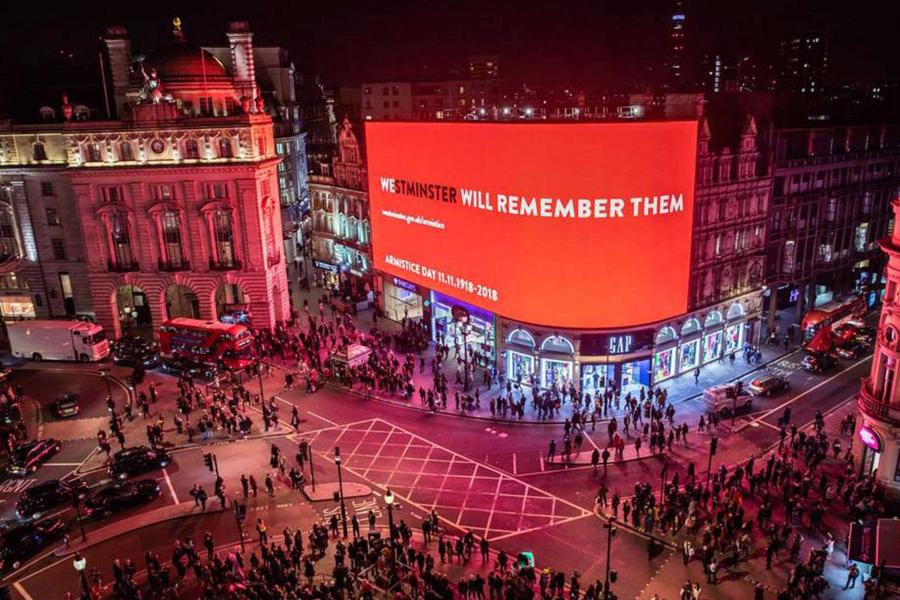 Armistice Centenary honoured in Piccadilly Circus